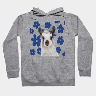 Llama | Blue Retro Flowers | Llama Lovers Gift Hoodie